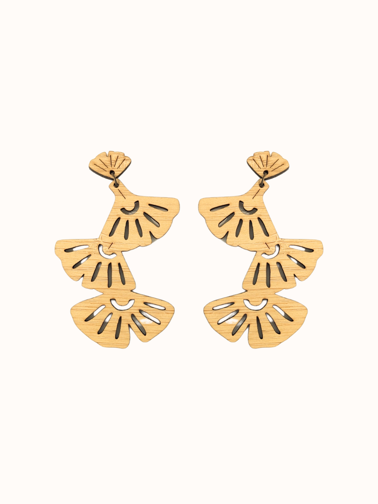 3 Leaves Ginkgo Tree Drop Earrings | Kikora